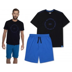 Piżama męska Henderson Earth - Czarny T-shirt i Niebieskie Spodenki 41292-99X