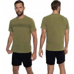 Piżama męska Henderson Crop - Czarny T-shirt i Khaki Szorty, 100% Bawełna