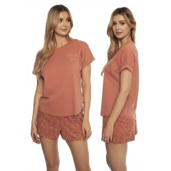 Piżama damska Henderson Amis - rdzawy T-shirt i florystyczne szorty