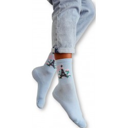 Skarpety Milena wzorzyste – niebieskie, "Bonjour Paris", 37-41