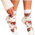 Świąteczne Skarpety Milena - Reniferki na kolorze ecru, Rozmiary 37-41