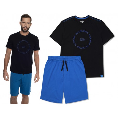 Piżama męska Henderson Earth - Czarny T-shirt i Niebieskie Spodenki 41292-99X Piżama męska Henderson Earth - Czarny T-shirt i Niebieskie Spodenki 41292-99X