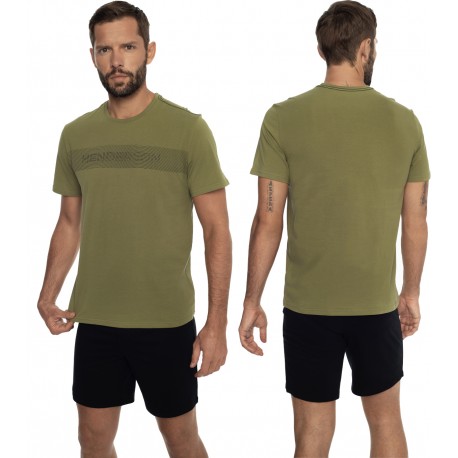Piżama męska Henderson Crop - Czarny T-shirt i Khaki Szorty, 100% Bawełna Piżama męska Henderson Crop - Czarny T-shirt i Khaki Szorty, 100% Bawełna