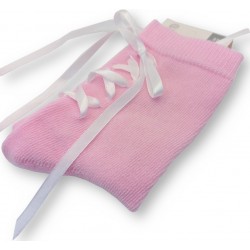 Skarpety damskie Milena Pink Lace-Up – różowe z białą sznurówką 37-41