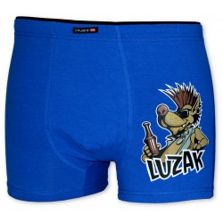 Bokserki męskie C+3 VBE-596 – niebieskie, napis "LUZAK", jeżozwierz