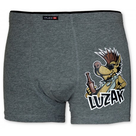 Bokserki męskie C+3 VBE-596 – szare, napis "LUZAK", jeżozwierz Bokserki męskie C+3 VBE-596 – szare, napis "LUZAK", jeżozwierz