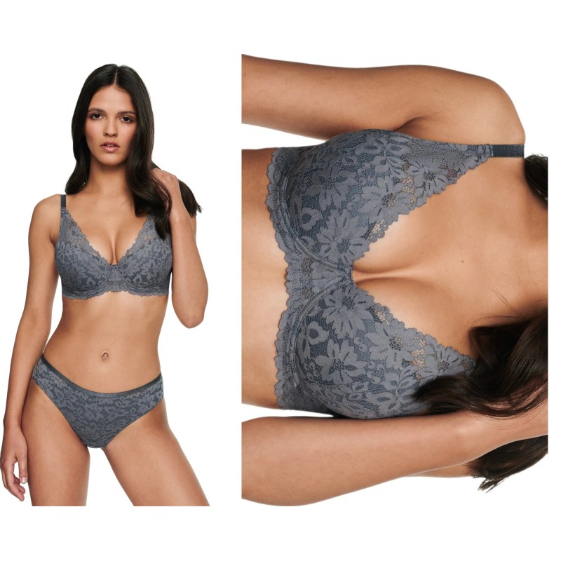 Biustonosz HALSEY 40370-90X – push-up, koronka, szary Biustonosz HALSEY 40370-90X – push-up, koronka, szary