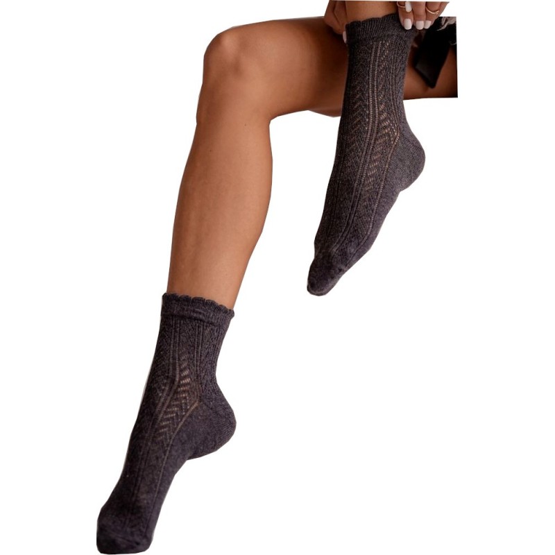 Skarpety Damskie Milena Ażurowe Ciemny Melanż Jodełka 37-41