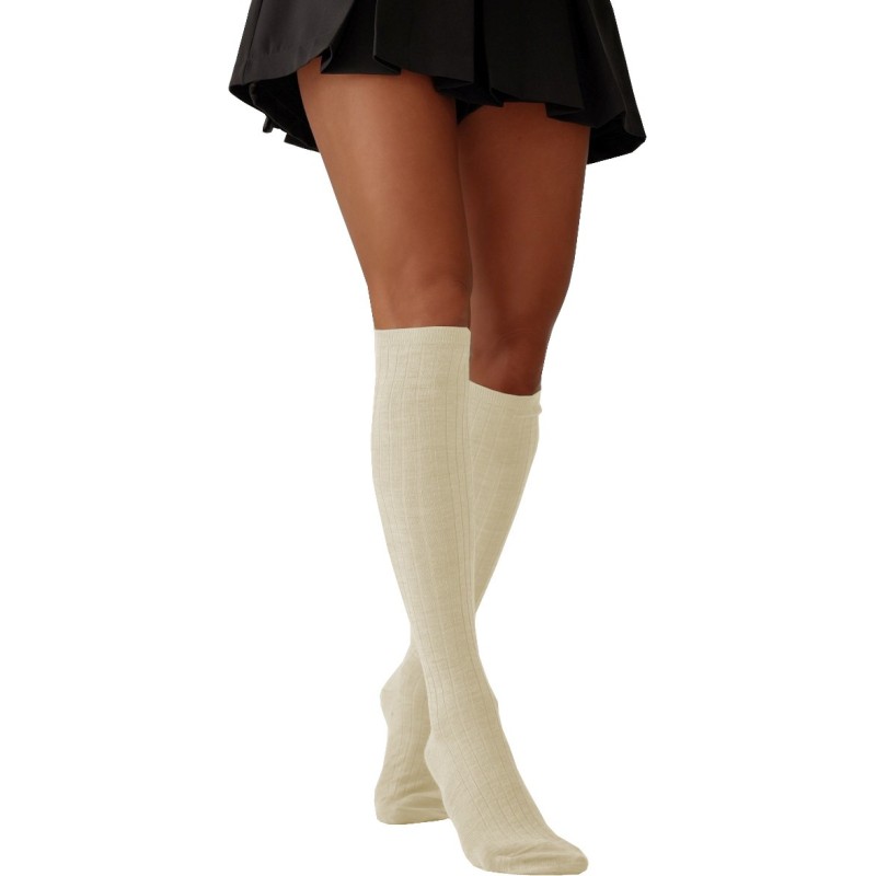 Podkolanówki damskie Milena Merino ecru w prążki