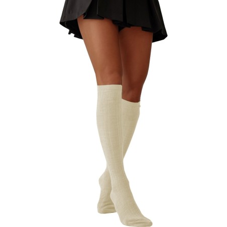 Podkolanówki damskie Milena Merino ecru w prążki