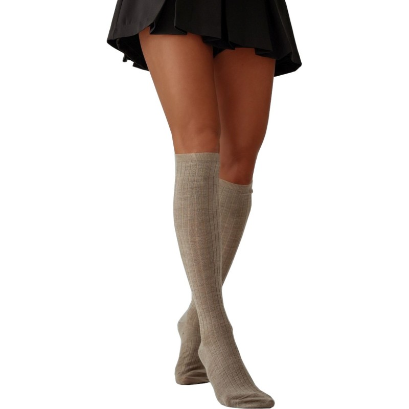 Podkolanówki damskie Milena Merino beż w prążki