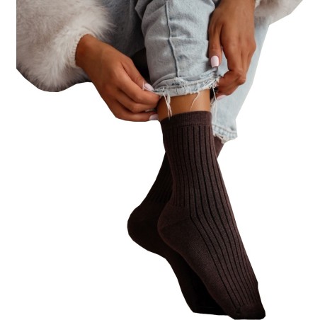Skarpety damskie Milena frotte prążek brązowe 37–41