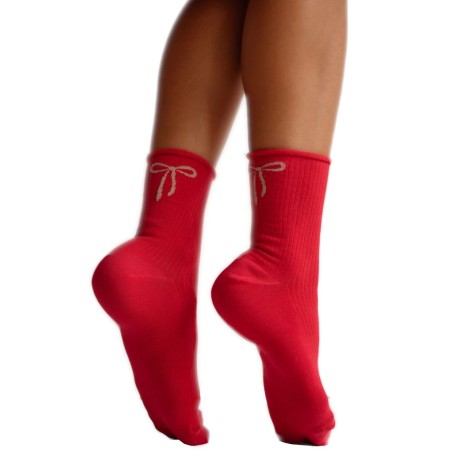 Skarpetki damskie Milena czerwone z nadrukiem złotego wiązania 37-41
