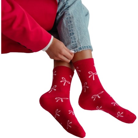 Skarpety damskie Milena wstążeczki czerwone 37–41