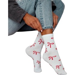 Skarpety wzorzyste Milena białe w czerwone wstążki 37-41