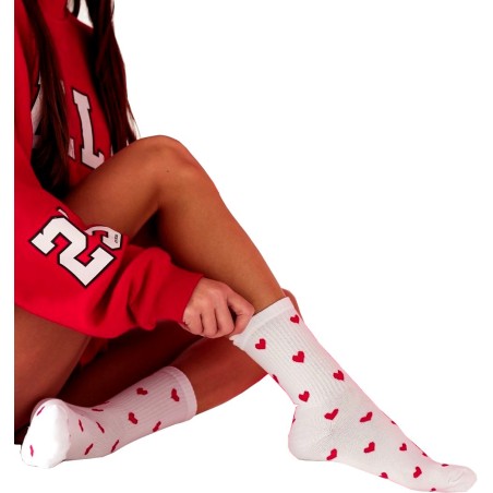 Skarpety wzorzyste Milena białe w czerwone serduszka 37-41