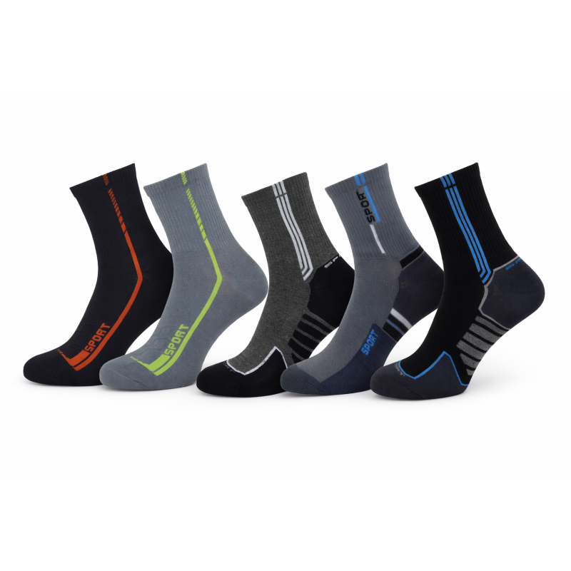 Komplet 5 Par Skarpet Sportowych 3/4 Mix Kolor i Wzór Bawełna