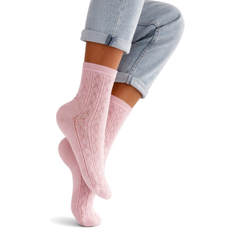 Skarpety damskie Milena ażurowe Butterfly Lace różowe 37–41