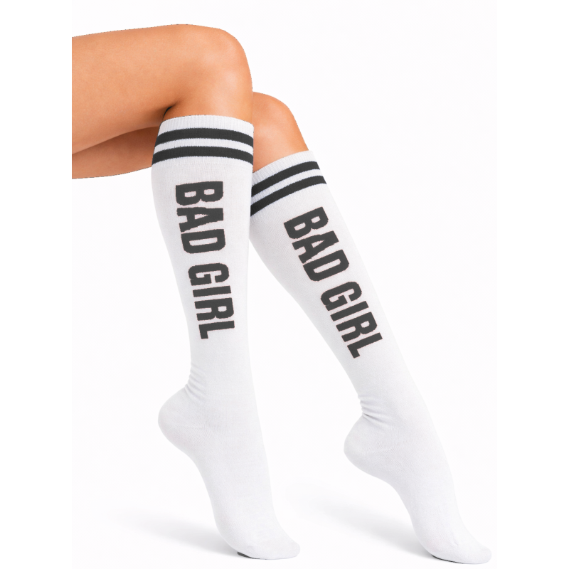 Podkolanówki damskie BAD GIRL białe pasy Milena 37-41