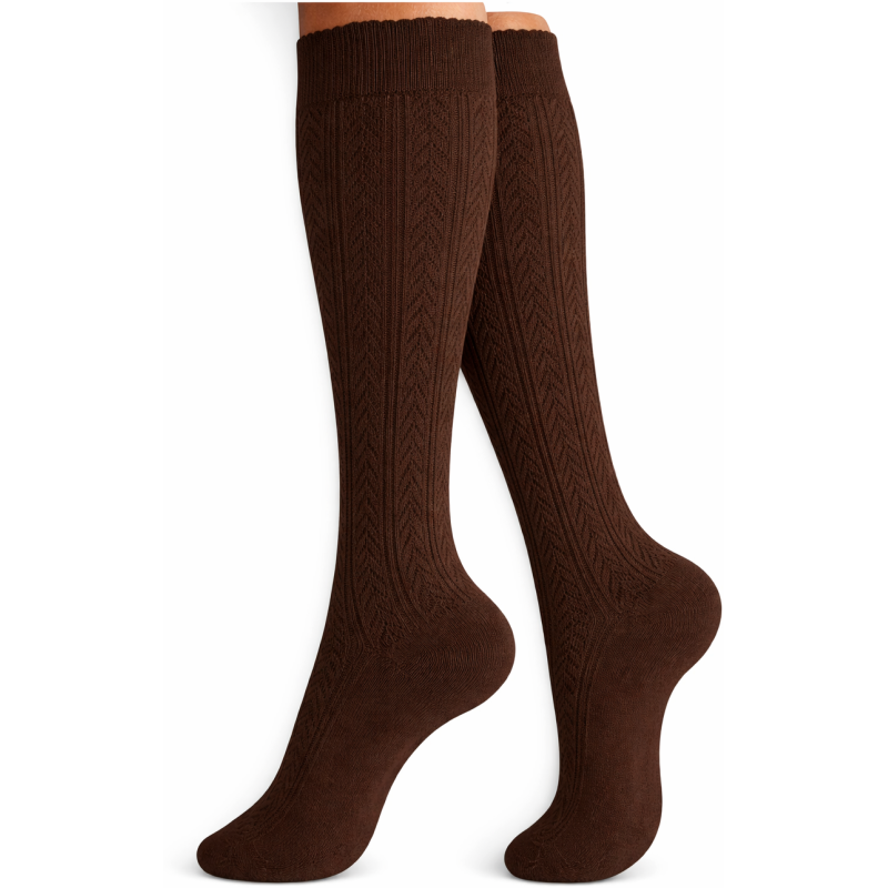 Podkolanówki damskie ażurowe Milena ciemny brąz 37-41