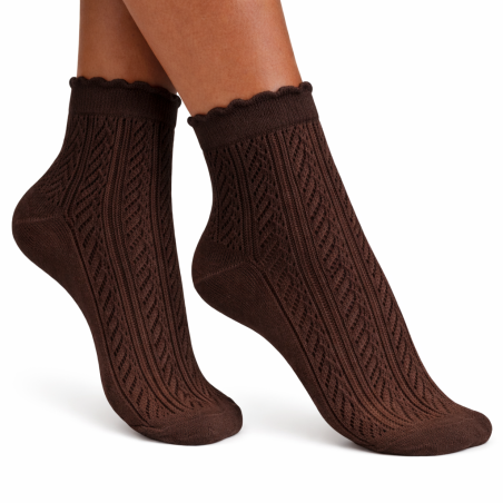 Skarpetki damskie ażurowe Milena jodełka brąz 37-41