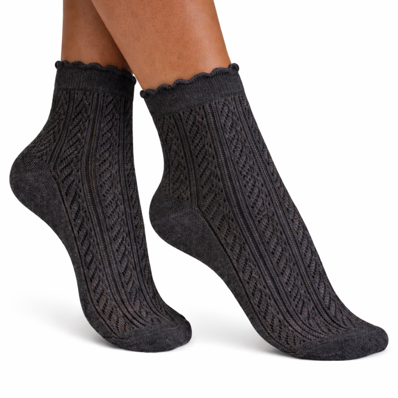 Skarpetki damskie ażurowe Milena jodełka ciemny melanż