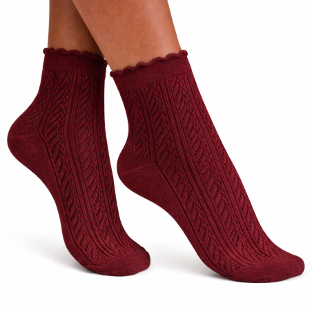 Skarpety Milena Bordowe Ażurowe w Jodełkę, Certyfikat Włókiennictwa