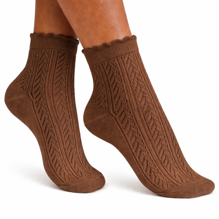 Skarpetki damskie ażurowe Milena jodełka cappuccino