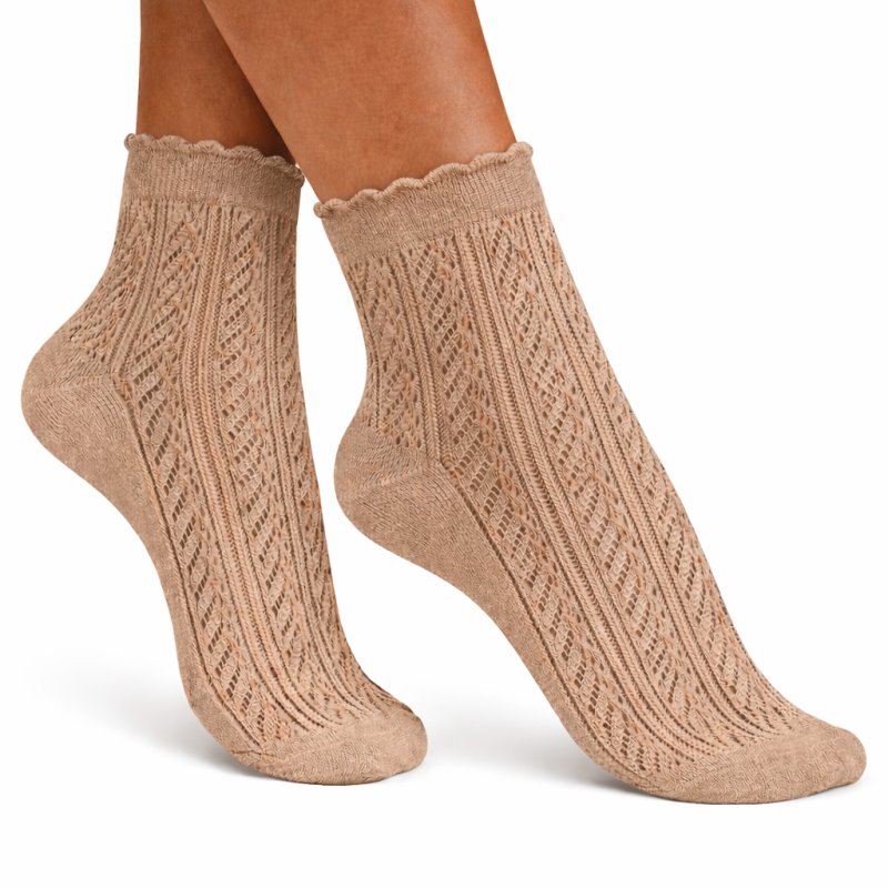 Skarpetki damskie ażurowe Milena jodełka beż 37-41