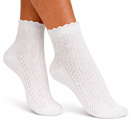 Skarpetki damskie ażurowe Milena jodełka białe 37-41