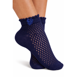 Skarpetki damskie ażurowe Milena z kokardką granat