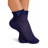 Skarpetki damskie ażurowe Milena z kokardką granat