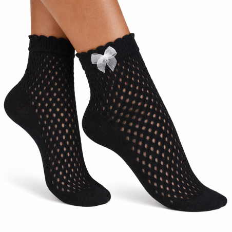 Czarne skarpetki damskie Milena z białą kokardką