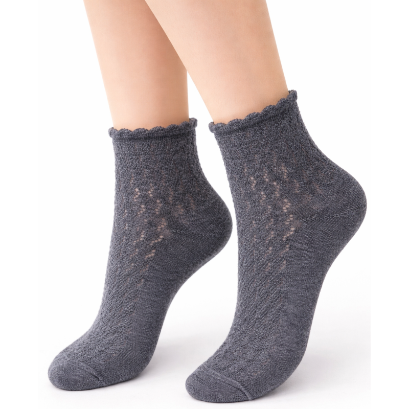 Skarpetki damskie ażurowe Milena klasyczne ciemny szary
