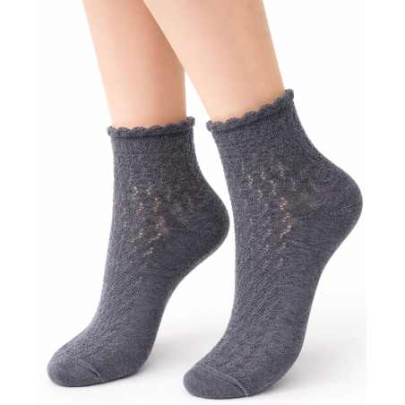 Skarpetki damskie ażurowe Milena klasyczne ciemny szary