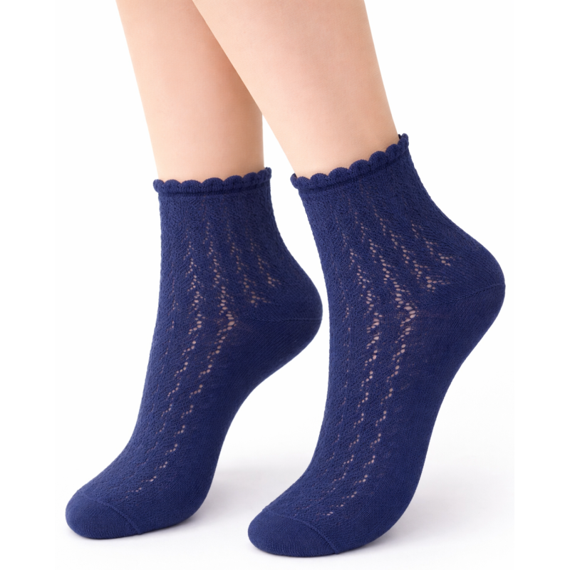 Skarpetki damskie ażurowe Milena klasyczne granat