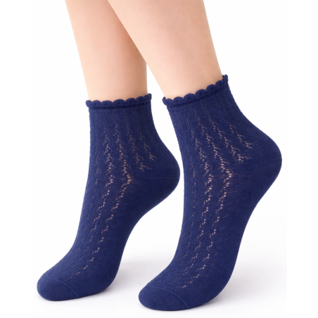 Skarpetki damskie ażurowe Milena klasyczne granat