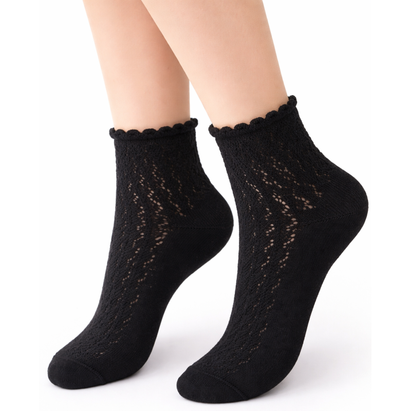 Skarpetki damskie ażurowe Milena klasyczne czarne