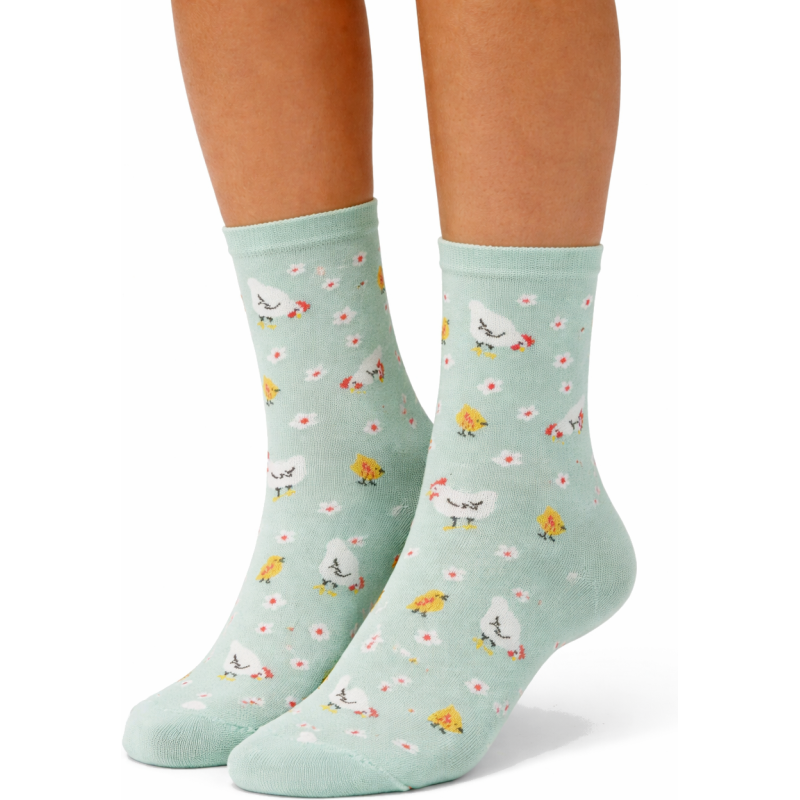 Skarpety damskie Milena kurki seledyn 37-41 bawełniane