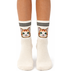 Skarpety damskie Milena kot ecru 37-41 bawełniane