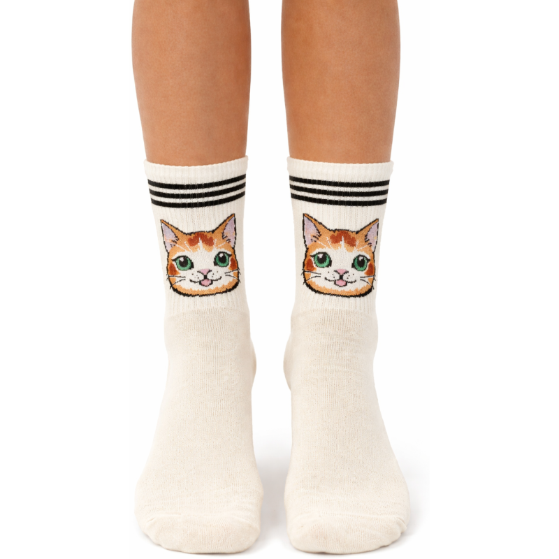 Skarpety damskie Milena kot ecru 37-41 bawełniane