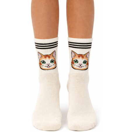 Skarpety damskie Milena kot ecru 37-41 bawełniane