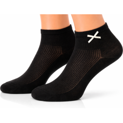 Czarne skarpety damskie Aura.Via krótkie z kokardką bawełna