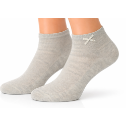 Szare skarpety damskie Aura.Via krótkie z kokardką bawełna