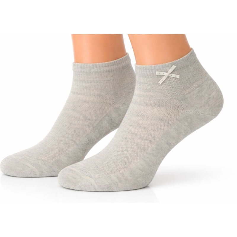 Szare skarpety damskie Aura.Via krótkie z kokardką bawełna