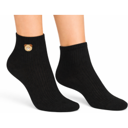 Czarne skarpety damskie Aura.Via krótkie z misiem bawełna