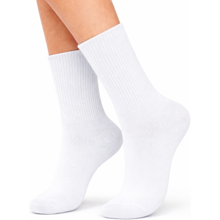 Białe skarpetki damskie Milena bawełniane prążkowane 37-41