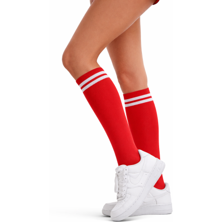 Podkolanówki damskie czerwone z białymi pasami Milena 37-41