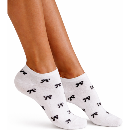 Stopki damskie Milena 37-41 białe kokardki bawełniane