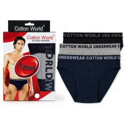 Slipy Męskie Cotton World 3 PAK 100% Bawełna Szeroka Guma